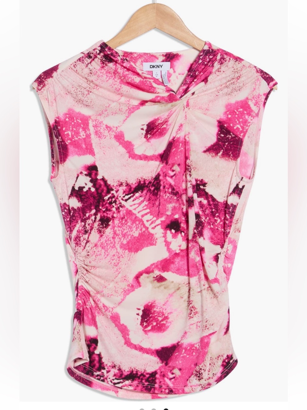 DKNY Pink and Cream Twist-Neck Sleeveless Blouse